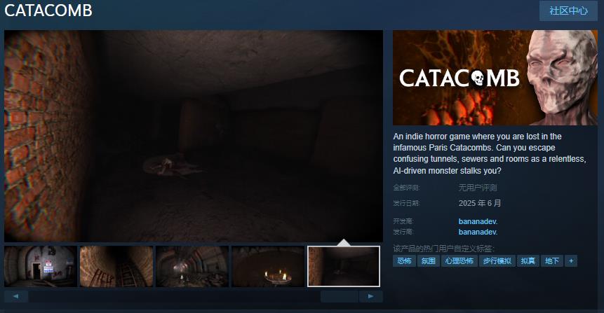 第一人称恐怖游戏《CATACOMB》Steam页面 6月发售